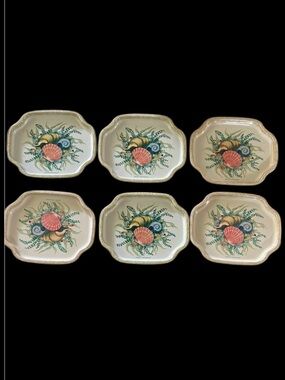 Set of six (6) Vintage Elite Metal Trays, Made in England